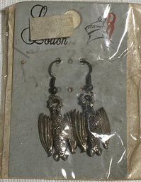 Vintage Bats Hanging Upside Down Pierced Earrings (205)