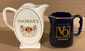 Thornes Scotch And Seagrams Canadian Whisky Alcohol Liquor Advertising Pitcher