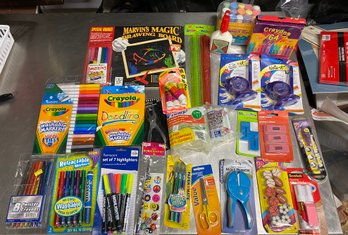 Mostly New Large Lot Of Office Supplies And Kids Markers Crayons Scissors Chalk Glue Rulers