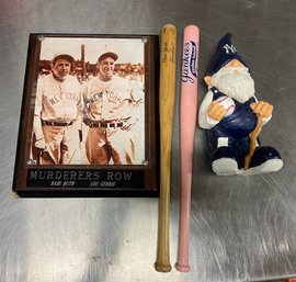 New York Yankees Lot Bat, Garden Knome, Babe Ruth Picture