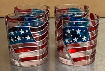 Lot Of 4 American Flag Votive Candle Holders