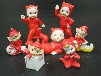 Vintage Devil Pixie & Elf Figures Lot -  Tallest About 3.5' - Santa Christmas Holiday Decor