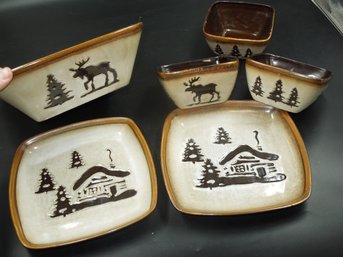 Woodland Collection - Woods / Moose Themed Plates, Bowls & Large 10.75' Serving Bowl