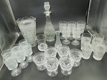 Large Lot Of Anchor Hocking Wexford Diamond Glass/glassware - Decanter, Vases & Cups