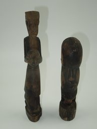Pair Of Vintage African Wood Carved Statues / Figures - Tallest About 12'