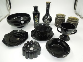 Black Theme - Vintage Glassware, Bowl, Vases, Ashtray, Cup & Saucer & More