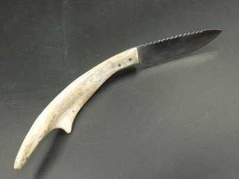 Weird Shaped Knife - Bone/horn Handle? - Shark Carved Face On One Side - 9' Long