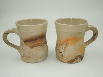 Pair Of Vintage Nemadji Pottery Mugs - 4.75' Tall