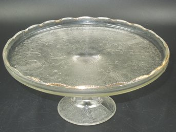 Depression Harp Glass Footed Cake Platter / Plate / Dish - 10' Diameter