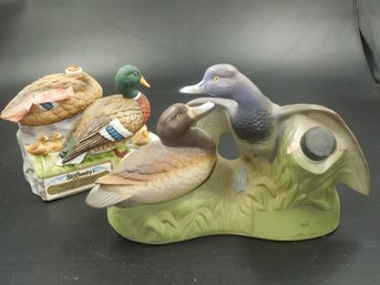Pair Of Duck/Bird Themed Bourbon Whiskey Decanters