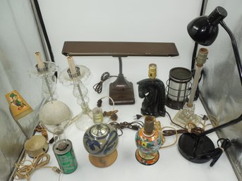Lot Of Vintage Table Lamps (Art Specialty Co., Potpourri, Japan Oriental, 7up Can, Cup Glass & More)