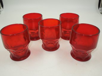 Set Of 5 Vintage Ruby Red Viking Georgian 4' Cups / Glasses