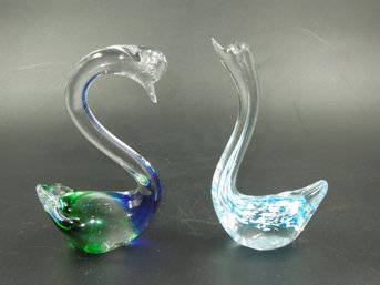 Lof Of 2 Swan Shaped Glass Art - 7' Tall Each - Blue/Green And Baby Blue/white