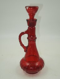 Vintage 13' Tall Red Glass Liquor Bottle Decanter With Topper