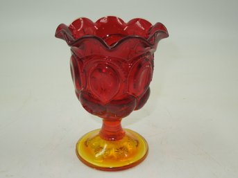 Very Nice Vintage Red Glass Goblet / Candy Dish With Ruffled Rim - 5.75' Tall - On The Heavy Side