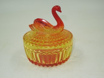 Vintage Orange Glass Swan Themed Candy Dish With Lid - 4.5' Wide 5' Tall