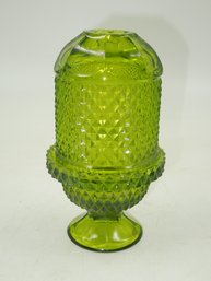 Vintage Viking Glass Green Diamond Point Glimmer Fairy 2pc Lamp Light Candle Holder