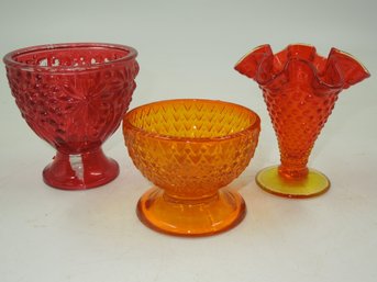 Vintage Glassware - Red / Orange - Cups / Candy Dishes  Art Small Vase