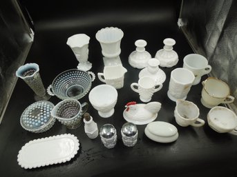 Large Lot Of Vintage Hobnail & Milk Glass Glassware Mix Pieces