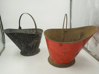 Pair Of Vintage Metal Coal Buckets
