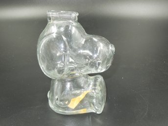 Vintage 1966 Peanuts Snoopy Shaped Glass Piggy Bank Bottle - 6' Tall