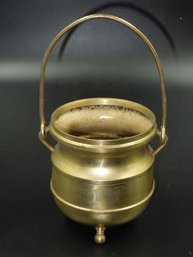 Vintage Made In Japan Brass Cauldron / Pot / Jar - 10' With Handle, 5.25' Wout