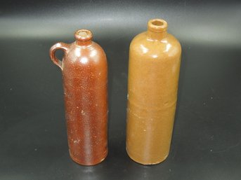 Pair Of Vintage Stoneware Jugs / Bottles / Decanters - 11' & 10.5' Tall