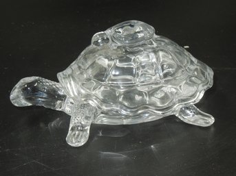 7' Long Crystalite Bohemia Crystal Turtle Shaped Candy Dish Bowl / Lidded Glass Trinket Box - Czech Republic