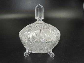 Detailed Very Nice Cut Glass Candy Dish With Lid - 7.25' Tall