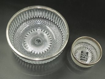 Pair Of Vintage Raimond Silver Plated With Hand Made Crystal Made In England Bowls - 8.75' & 4.5' Diameter