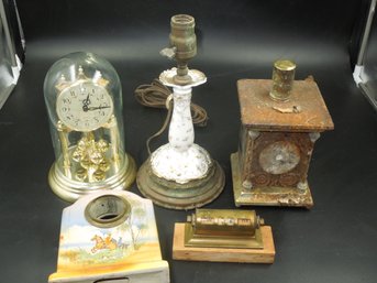 Vintage Lamp, Clock, Desktop Calendar & Other Items