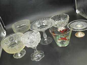 Large Lot Of Glassware Footed Bowls / Candy Dishes & More