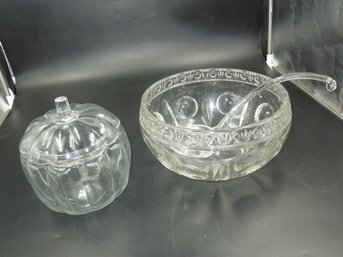 Super Nice Quality Cut Glass Punch Bowl & Pumpkin Shaped Glass Cookie Jar