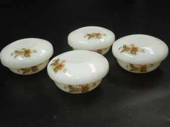 Lot Of 4 Vintage Chang Hee Milk Glass Floral/flower Themed Bowls / Dipping Dishes With Lids