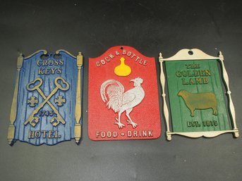 Lot Of 3 Vintage Metal Wall Plaques / Plates - About 6.25'x4.25' Each