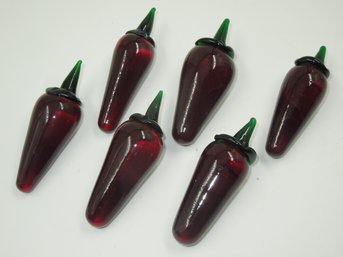 Lot Of 6 Glass Art Hot Chili Peppers / Jalapeno / Poblano - Each About 3.5' Long