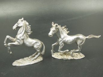 Pair Of Quality Heavy Pewter Horse Figures