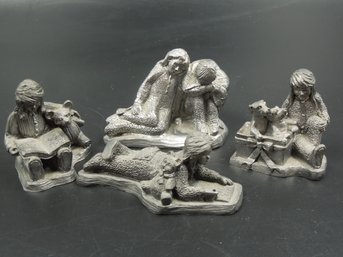 Lot Of 4 - Heavy Quality Pewter Girl Figures - All Signed Ricker & Numbered