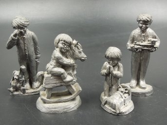 Lot Of 4 - Heavy Quality Pewter Boy Figures - All Signed Ricker & Numbered