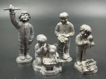 Lot Of 4 - Heavy Quality Pewter Boy Figures - All Signed Ricker & Numbered