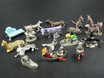 Large Lot Of Pewter Animal Figures (Bears, Horses, Kangaroo, Seal, Fishing Cats, Orca Whales, Leopard, Cow)