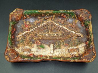 Vintage Themed North Pole NY Carved Wood Dish / Wall Plate