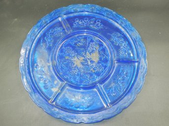 Vintage Blue Glass Serving Tray / Dish / Plate - 13.5' Diameter
