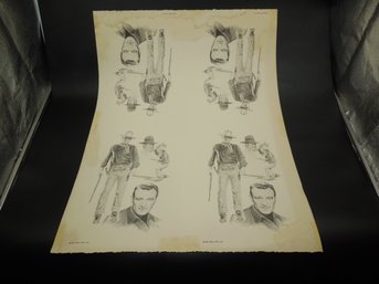 John Wayne Sketch Art Uncut Lithograph - 26.5'x20'