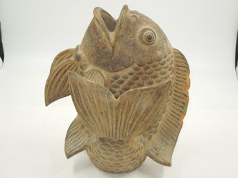 Large 13.25' Terracotta Tall Fish Shaped Ceramic Pottery Vase  Planter - Read Details