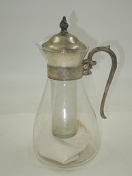 Vintage 11.5' Sheridan Silver Glass Pyrex Chill-It Pitcher Carafe With Ice Insert Tube