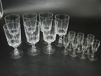 Seven 6.5' Crystal Glasses & Seven 4' Tall Shot Glasses - Vintage Glassware Lot