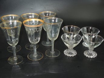 Six 6.75' Glasses & Four ' Tall Champagne Glasses - Vintage Glassware Lot