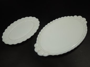 Pair Of Vintage Westmoreland Milk Glass Oval Grape Themed Serving Dishes