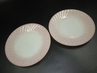 Pair Of Rare Pink Fire-king Oven Ware 9' Dishes / Plates